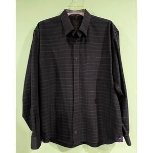 FX FUSION Mens Black Stripe Long Sleeve‎ Button Down Shirt XL